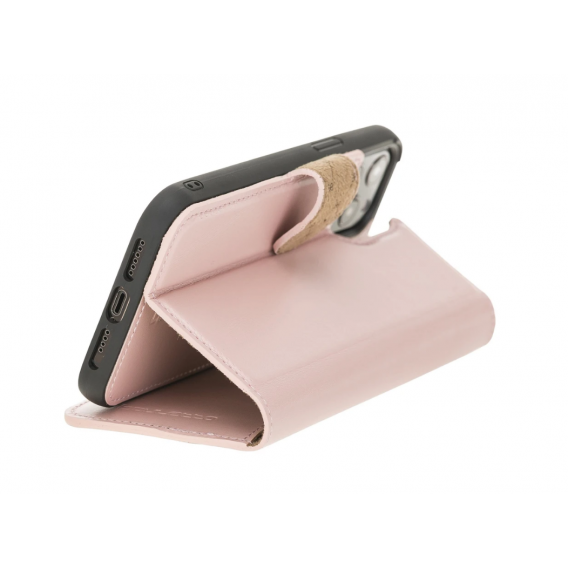 Bouletta Magnetische abnehmbare Handyhülle aus Leder mit RFID-Blocker für iPhone 12 Pro Nude Pink