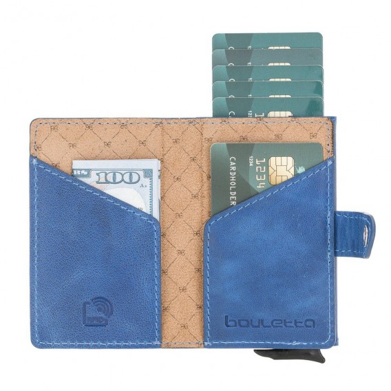 Bouletta Terry Coin Kartenhalter aus Leder TN20 Blau RFID