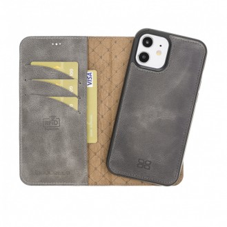 Bouletta Magnetische abnehmbare Handyhülle aus Leder mit RFID-Blocker für iPhone 12 Pro Grau
