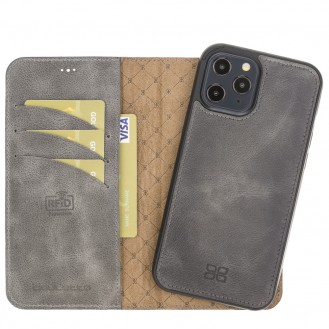 Bouletta Magnetische abnehmbare Handyhülle aus Leder mit RFID-Blocker für iPhone 12 Pro Max Grau