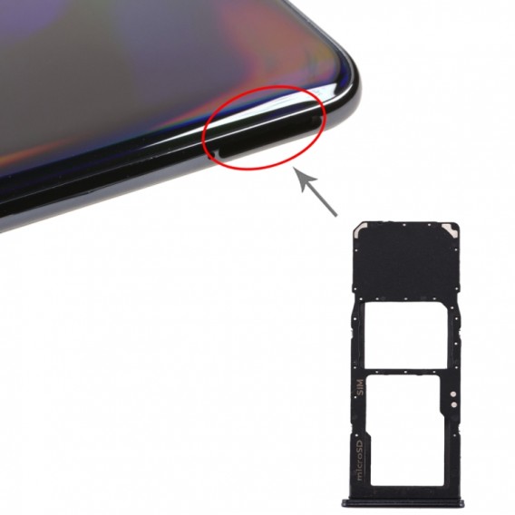 SIM Card Tray + Micro SD Card Tray for Galaxy A70 Schwarz