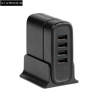 Vivanco - 40W Quattro Universal Netzladegerät (4 x USB / 8A) mit Smart IC - Schwarz