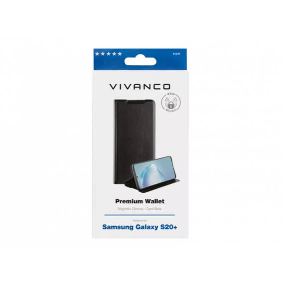 VIVANCO Premium Wallet, Bookcover für Samsung Galaxy S20 Plus, Schwarz