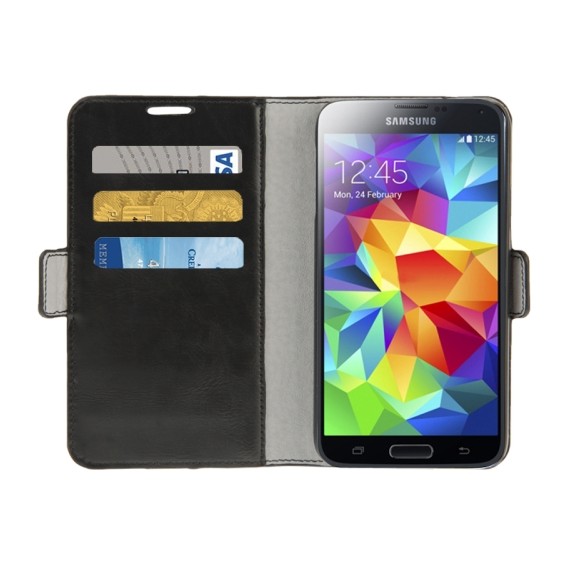 Leder Kreditkarte Etui Tasche Samsung Galaxy S5 Schwarz