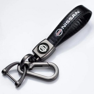 Leder Schlüsselanhänger für Nissan Schwarz (Auf Wunsch mit Gravur)