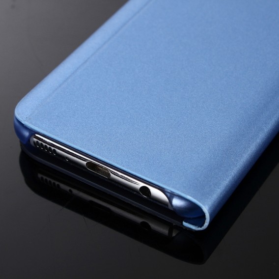 Electroplating Spiegel Horizontal Flip Leder Case mit Holder Blau