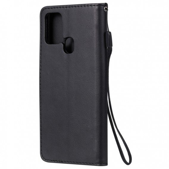 Samsung Galaxy A21s Handyhülle aus Leder mit Halter Kartenfächern Brieftasche (Schwarz)