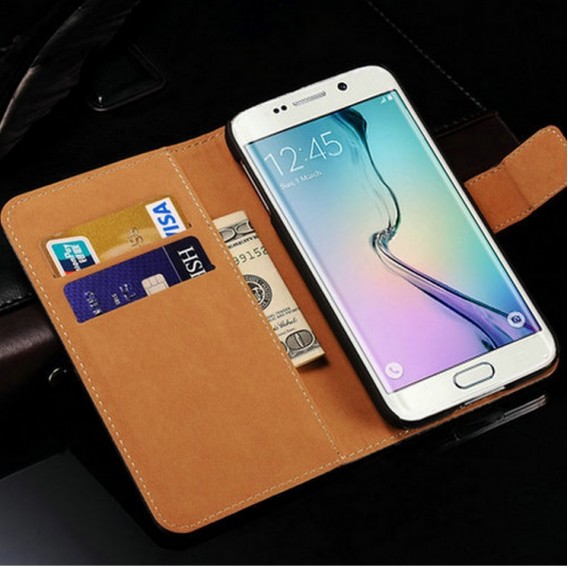 Schwarz Leder Kreditkarte Etui Samsung Galaxy S6