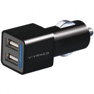 Vivanco Doppel Auto-USB - Ladegerät XL/2x2/1A - Schwarz