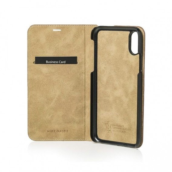 Mike Galeli - iPhone Xs / X Echtleder Book Case Tasche Flip Cover (MARCIPX-M04) - Braun