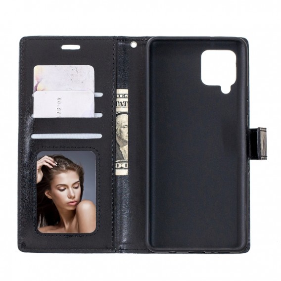 Galaxy A42 Leder Schwarz Kreditkarte Etui Bookcase