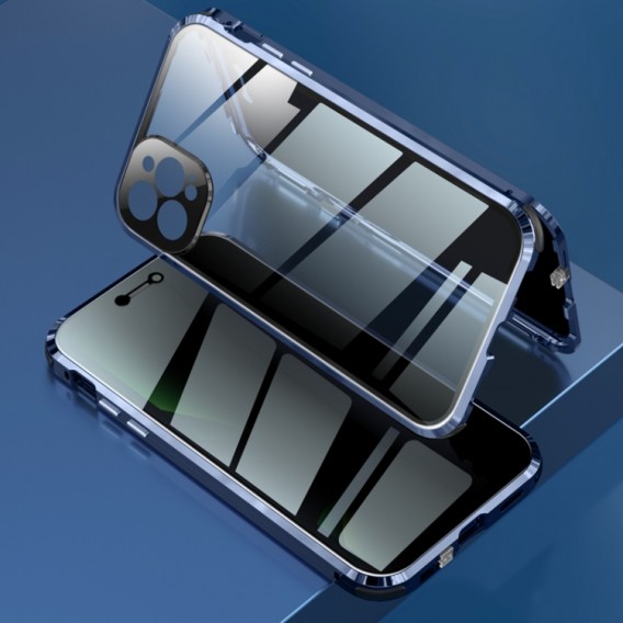 360 Grad Magnet Case Für iPhone 12 Pro Hülle mit Kameraschutz Blau