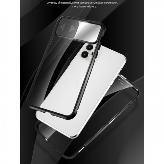 360 Grad Magnet Case Für iPhone 12 Pro Hülle mit Schiebeobjektivabdeckung Kameraschutz  Schwarz