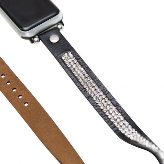 Bouletta Double Tour Leather Watch Strap with Crystal for Apple Watch 38mm / 40 mm - Rustic Black