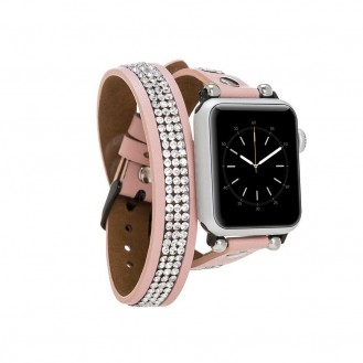Bouletta Double Tour Leather Watch Strap with Crystal for Apple Watch 42mm / 44 mm - Nude Pink