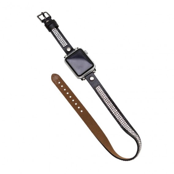 Bouletta Double Tour Leather Watch Strap with Crystal for Apple Watch 38mm / 40 mm - Rustic Black