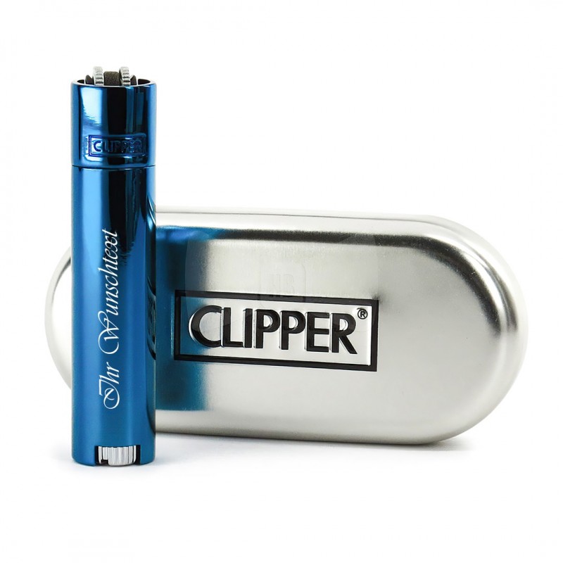 Peppiges deep blue Clipper Gasfeuerzeug metall mit Gravur Passt in Schachtel! 