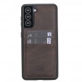 Samsung Galaxy S21 Hülle Leder Handyhüllen Mit Kartenfach - Dark Brown