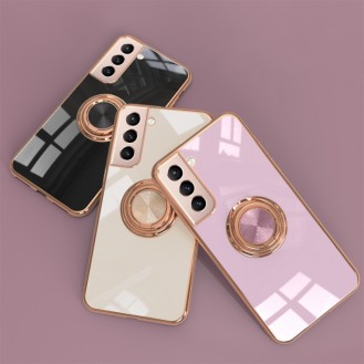 Samsung Galaxy S21 Plus Vollschutz Silikon Schutzhülle mit magnetischem Ringhalter Pink