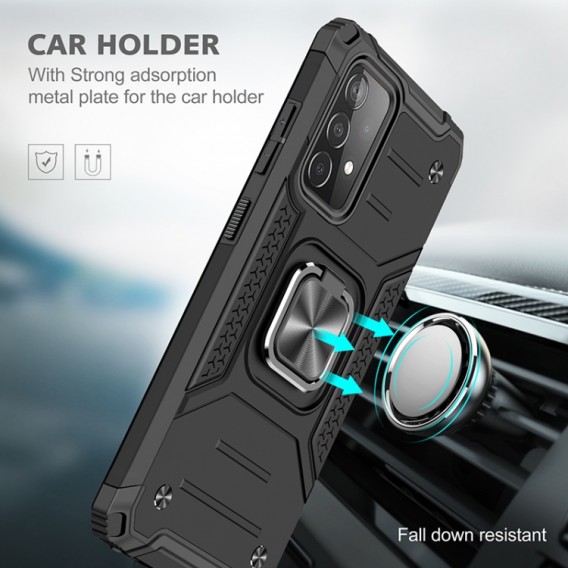 Samsung Galaxy A52 Magnetische Rüstung Stossfest mit Metallringhalter (schwarz)