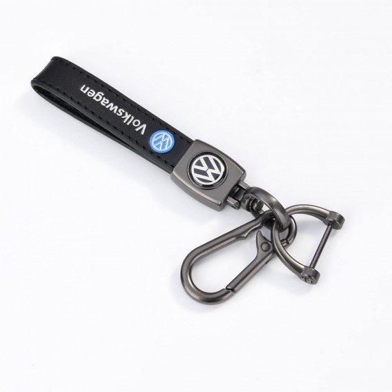 Volkswagen VW Leder Schlüsselanhänger Schwarz (Auf Wunsch mit Gravur)