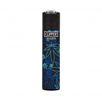 Clipper " Fluo Leaves 3 ", Feuerzeug, Reibradfeuerzeug Blau