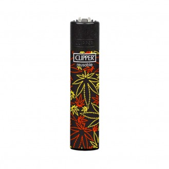 Clipper " Fluo Leaves 3 ", Feuerzeug, Reibradfeuerzeug Rot