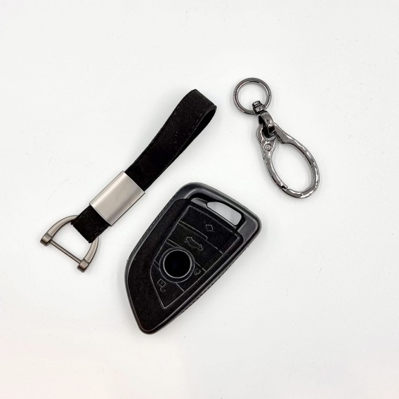 BMW Textil-Silikon Schlüssel Cover Schlüsselanhänger+ Band Schwarz