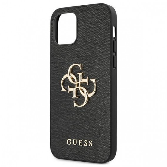 Guess iPhone 12/12 Pro 6.1" schwarz / schwarzes Hardcase Saffiano 4G Metall Logo