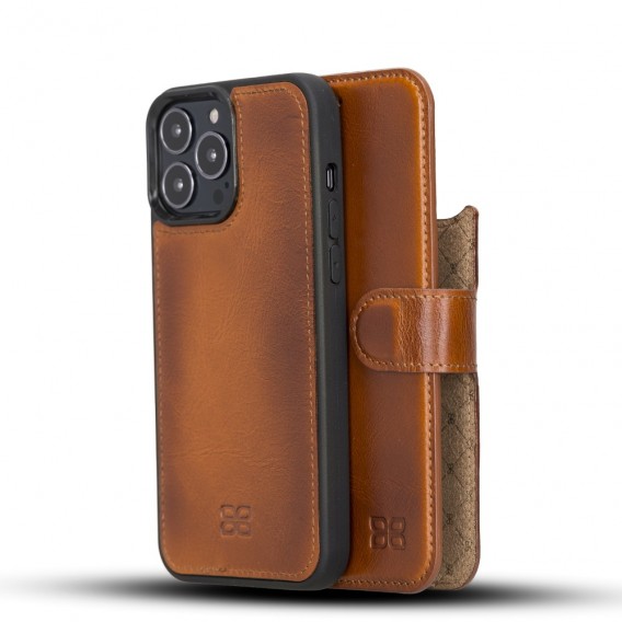 Bouletta Magnetische abnehmbare Handyhülle aus Leder mit RFID-Blocker für iPhone 13 Pro Max Braun