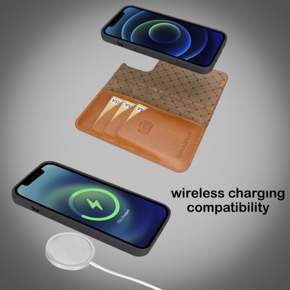 Bouletta Magnetische abnehmbare Handyhülle aus Leder mit RFID-Blocker für iPhone 13 Braun