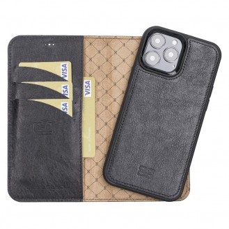 Bouletta Magnetische abnehmbare Handyhülle aus Leder mit RFID-Blocker für iPhone 13 Pro Max Schwarz