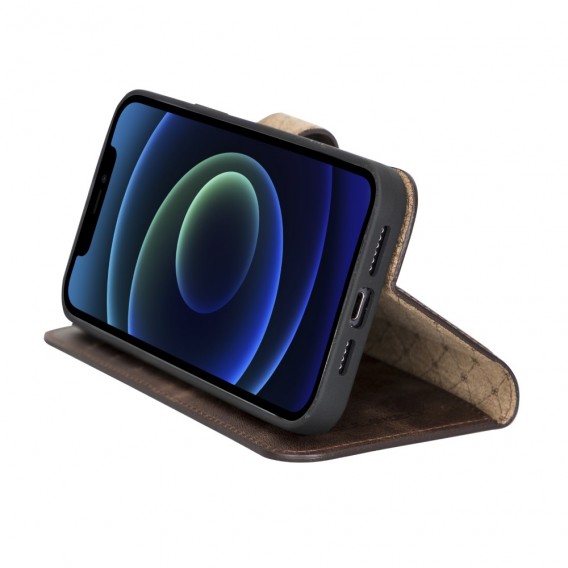 Bouletta Magnetische abnehmbare Handyhülle aus Leder mit RFID-Blocker für iPhone 13 Pro Max Antik Braun