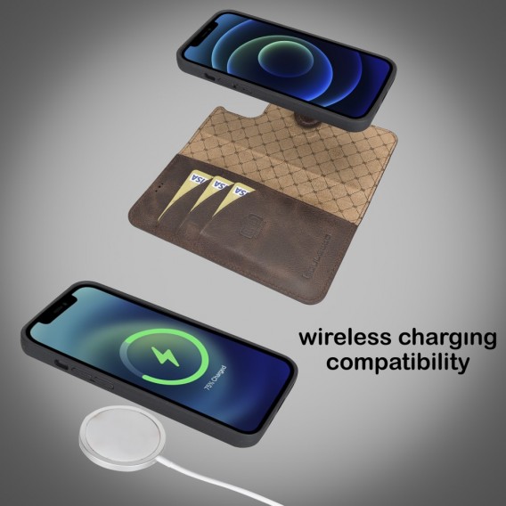 Bouletta Magnetische abnehmbare Handyhülle aus Leder mit RFID-Blocker für iPhone 13 Pro  Antik Braun