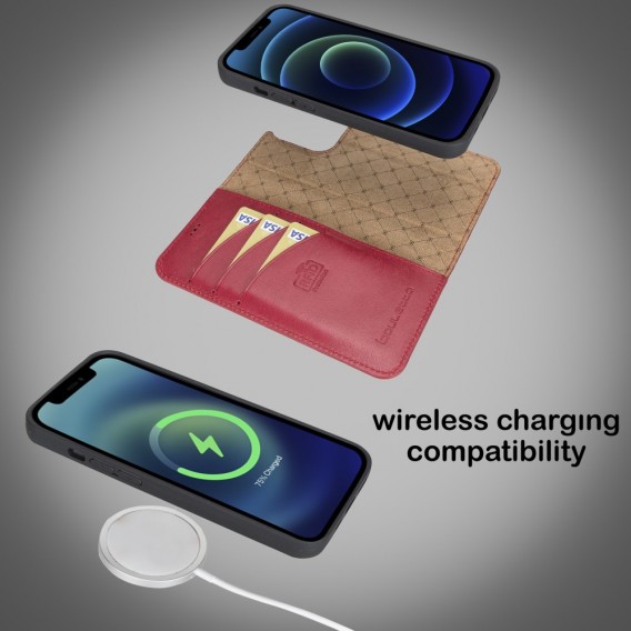 Bouletta Magnetische abnehmbare Handyhülle aus Leder mit RFID-Blocker für iPhone 13 Pro Max Rot