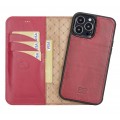 Bouletta Magnetische abnehmbare Handyhülle aus Leder mit RFID-Blocker für iPhone 13 Pro  Rot