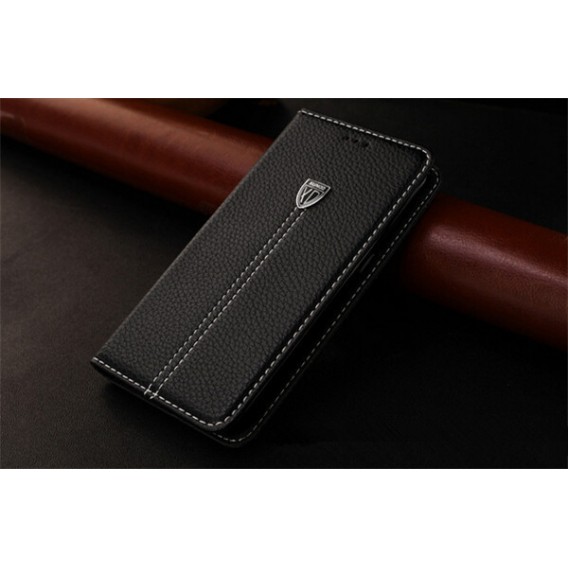 Schwarz Edel Leder Book Tasche Kreditkarten fach Galaxy S6