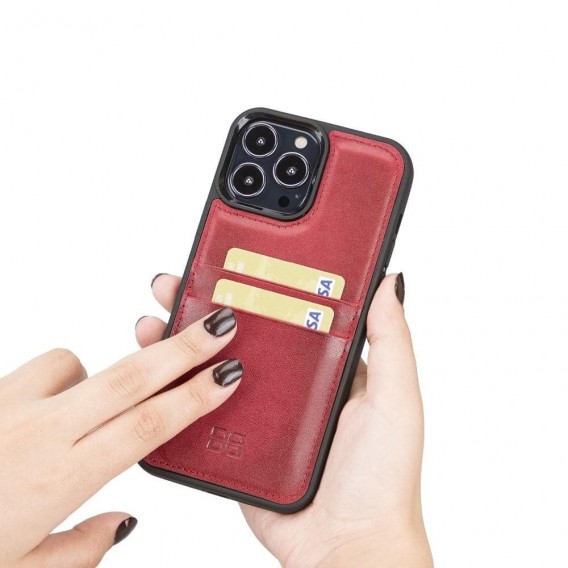 Bouletta Flex Cover Back Leder Case mit Kartenfach für iPhone 13 Pro - Rot