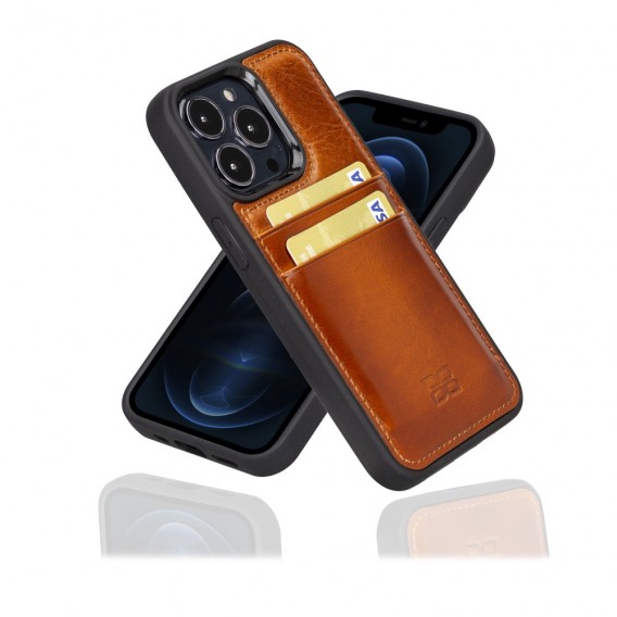 Bouletta Flex Cover Back Leder Case mit Kartenfach für iPhone 13 Pro - Tan