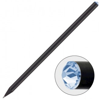 Schwarzer Bleistift mit original Swarovski-Kristall (Blau)