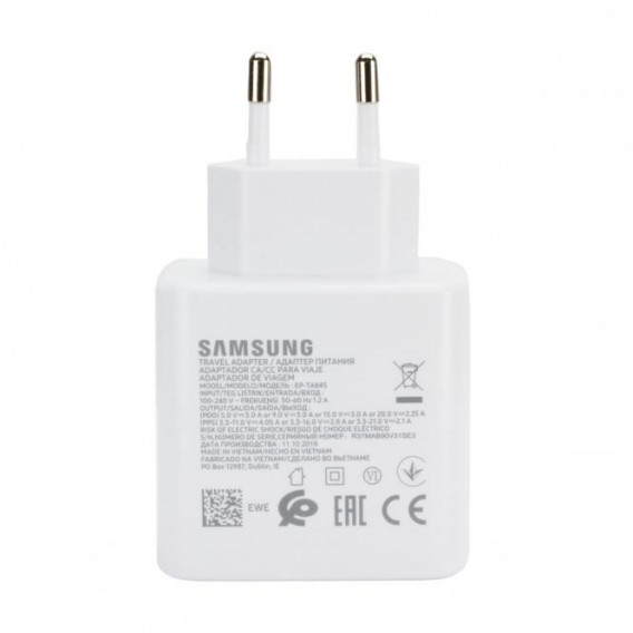 Samsung 45 Watt Schnellladegerät EP-TA845XWE Weiss Inkl. USB Typ C auf USB Typ C Datenkabel