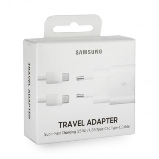 Samsung - (1m) AFC Schnell Ladegerät (3A/25W) + USB C auf USB C Ladekabel (EP-TA800XWEGWW) - Weiss