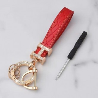 Luxus Bling Schlüsselanhänger Leder Rot (Auf Wunsch mit Gravur)