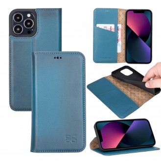 iPhone 13 Pro Slim Wallet Handyhülle aus Leder mit RFID-Blocker - Blau