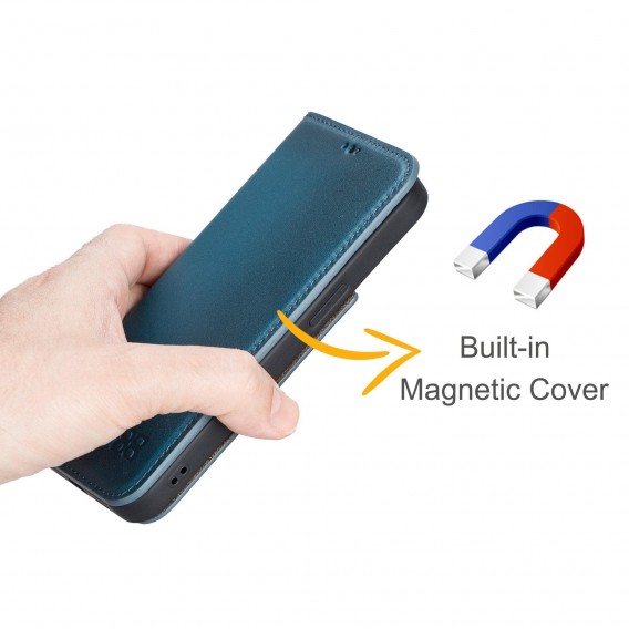iPhone 13  Slim Wallet Handyhülle aus Leder mit RFID-Blocker - Blau