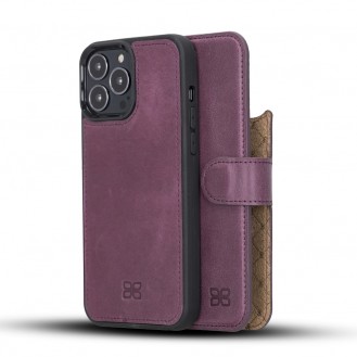  iPhone 14 Pro  Magnetische abnehmbare Handyhülle aus Leder mit RFID-Blocker Lila