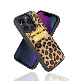 Bouletta Flex Cover Back Leder Case mit Kartenfach für iPhone 14 Pro  6.1 - Leopard