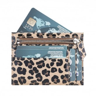 Zip Kartenhalter mit Münzfach Echt Leder Leopard