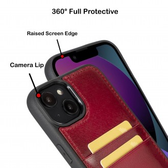 iPhone 14 Plus Bouletta Flex Cover Back Leder Case mit Kartenfach - Rot