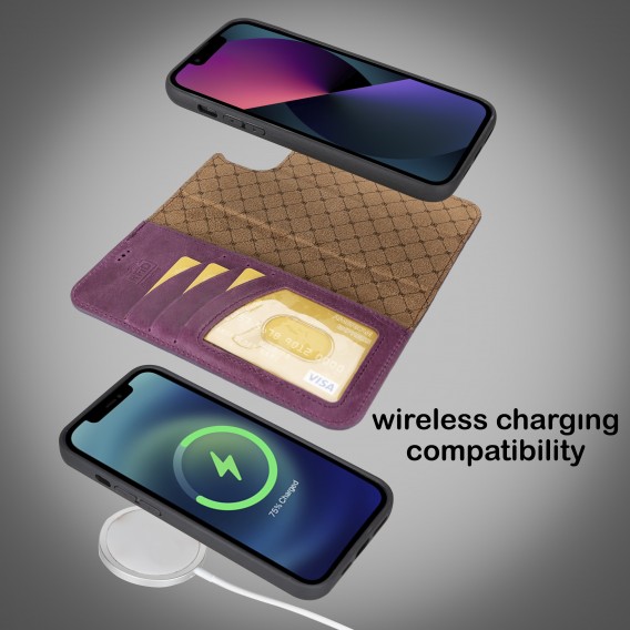 iPhone 14 Plus Magnetische abnehmbare Handyhülle aus Leder mit RFID-Blocker Lila